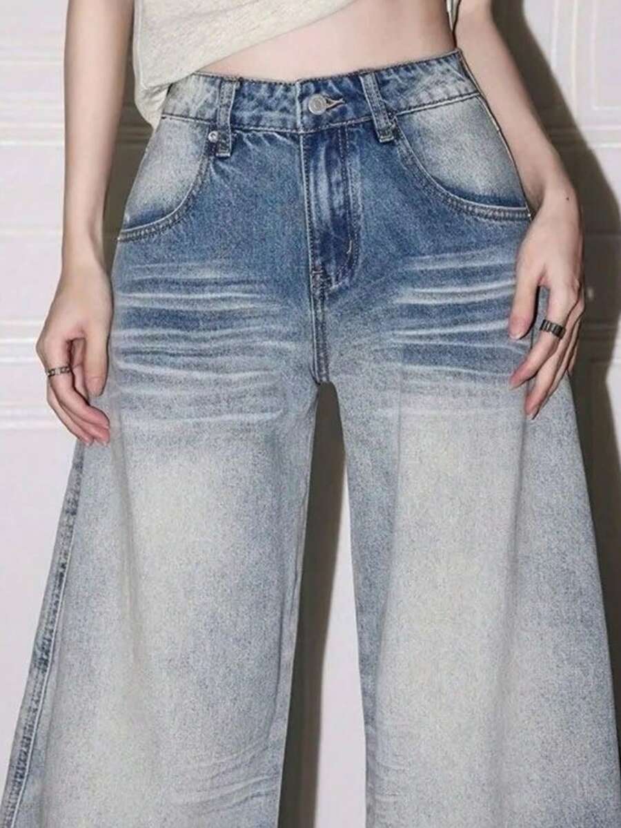 Popular, Water Washing, Design Sense, Wiping The Floor, Jeans, Woman, Back Pocket, Embroidery, Design, Relaxed, High Waist, Part-Time Job, Wiping The Floor, Trousers Book - AA - View 1