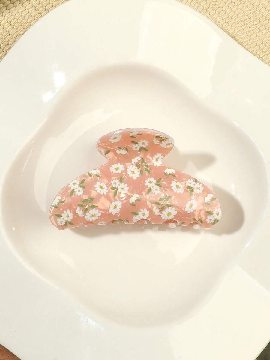 1件肉粉色花卉向日葵亮面醋酸丙烯酸髮夾，適用半紮馬尾、高頂丸子頭，韓系田園甜美活力清新溫柔可愛，適合旅行度假約會購物下午茶海灘度假髮飾髮夾 - 彩色 - 查看 1
