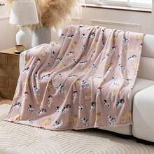 VelvetLoft Printed Flannel Blanket Soft Lightweight Cozy Throw With Cute Pups Pattern For Home Sofa Bed - Baby Pink - View 3