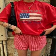 Heartfelt Daily Casual Graphic T-Shirt 100% Cotton Oversized Soft Breathable Casual Crewneck Short Sleeve Top Vintage Aesthetic Red Checkered Shorts Street Style Fashion Lovers Casual Wearers Daily Outfit Enthusiasts Gift Givers - 紅色 - 查看 18