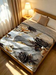1pc Large Floral Pattern Marble Texture Summer Cooling Quilt, Suitable For Spring/Summer Decoration, Soft Bedding Set, Perfect For Graduation/Vacation/Birthday/Back To School Decor, Room Decor, Home Decor, Bedroom Decor, Dorm Decor And Father's Day Gift - Multicolor - View 12