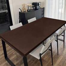 1 pieza Mantel impermeable de PU elástico, unicolor a prueba de aceite, funda ajustada para mesa de comedor, protector de mesa reutilizable a prueba de polvo con elástico para mesa de comedor, mesa de café & escritorio - Marrón [Impermeable] - Ver 8