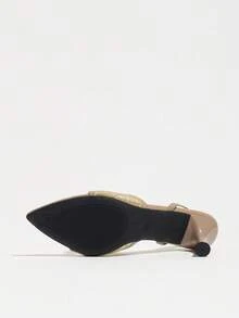 Women's Elegant Lace Mesh Mule Sandals, Classic Sexy Wide Strap Pointed Toe Open Toe Elastic Band Kitten Heel Wine Glass Low Heel Shoes, Spring Summer Fashion Night Party Runway Casual Home Outdoor Shopping Travel Avant-Garde Office Commute Slip-On Back Strap Sandals, High-End Texture Mirror Skin-Friendly Hollow Mesh Lace Texture Avant-Garde Elegant Warm Versatile Khaki Women's Shoes Ramadan High Heel Sandals - Khaki - View 6