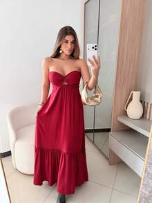 Vestido Analu/ Vestido Longo/ Vestido Luxo - Marsala - Visão 4