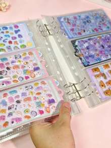Juego de almacenamiento de pegatinas A4 de gran capacidad y diseño lindo - Juego de carpeta cuadrada portátil de PVC para colección de pegatinas, libro de pegatinas 3D reutilizable con brillo & accesorios de diario, álbum de pegatinas - Juego de almacenamiento de pegatinas - Ver 9