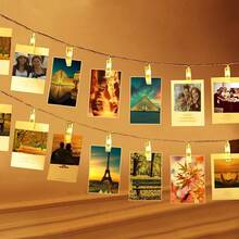 1pc Crystal Transparent Photo Clip String Lights, 10/20/30/40LED, Fairy Clip String Lights, Can Hang Photos, Battery Powered, Suitable For Couples Anniversary, Yard, Bedroom, Wedding, Birthday Party, Holiday Decoration (Batteries Not Included) - Yellow - View 4