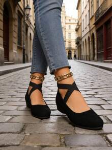 Cross-Strap Low-Cut Wedge Heels With Soft, Non-Slip Soles That Keep Your Feet Comfortable.Wedge Heel For Women Black Shoes - 黑色 - 查看 7