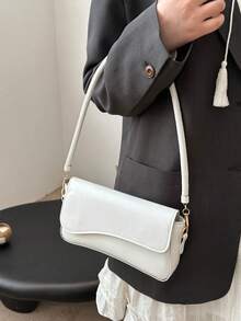 Fashionable Leopard Print Asymmetrical Flap Vintage Minimalist Elegant Shoulder Bag - White - View 5