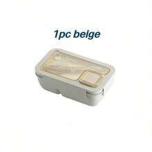 1 pieza Caja Bento - Beige - Con utensilios, Caja de almuerzo para adultos apta para microondas, Contenedor de almacenamiento de alimentos dividido, Bolsa de almuerzo bento aislada, Caja de almuerzo de gran capacidad, Caja bento de almuerzo a prueba de fugas - Multicolor - Ver 9