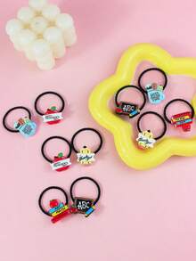 10pcs Girls Back To School Season Minimalist Pencil Stationery Elastic Hair Ties, Gentle On Hair, Suitable For Daily Use And Matching - Multicolor - View 4
