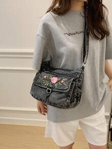 Casual Chic Soft Jeans Multi-Layer Crossbody Bag With Multiple Pockets, Versatile Commuter Large Capacity Women's Shoulder Bag, Perfect For Cow Girl - Black - View 5