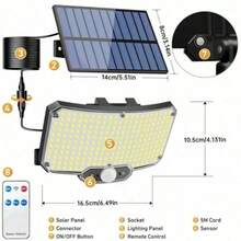 太陽能戶外壁燈 234 LED 感應投光燈 IP65 防水 3 種模式 安防燈 適用於花園、露台、門廊、車庫、庭院 - 1pc - 查看 5