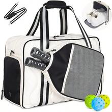 Pickleball Bag Women With Paddle Pocket-Fits 2 Paddles, Puffer Pickleball Tote With Shoe Compartment Fence Hook - Black & White - View 1
