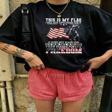 Heartfelt Daily Casual Graphic T-Shirt 100% Cotton Oversized Soft Breathable Casual Crewneck Short Sleeve Top Vintage Aesthetic Red Checkered Shorts Street Style Fashion Lovers Casual - Negro - Ver 19