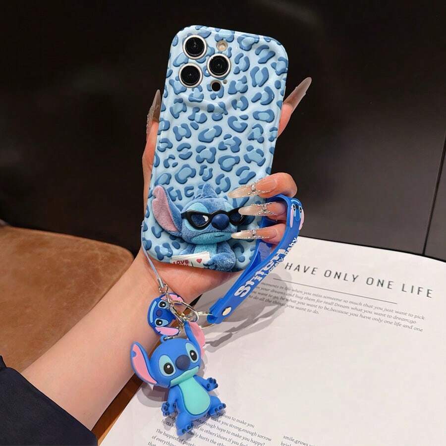 Disney Lilo And Stitch Phone Case : 3D Fluffy Pattern Border Protector Phone Soft Phone Case With A Free Cute Stitch Bracelet Chain Lanyard, Stitch, Lilo, Angel, For Apple 17 Promax 17 Pro 16 15 14 13 12 11 Pro Max XS Max X XR Soft Cover Summer Phone Case - 白色 - 查看 1