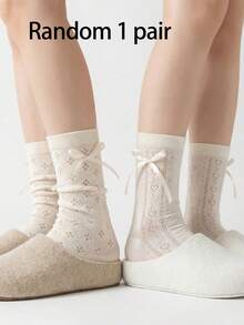 1/2 pares de calcetines de tobillo de unicolor para mujer, con volantes románticos de encaje y patrón de corazón, diseño de malla hueca, adecuados para la escuela, fiestas y uso diario - Multicolor - Ver 6
