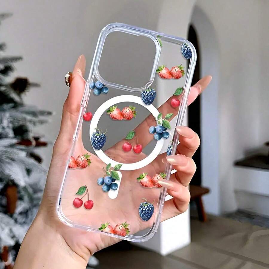 A Stylish Phone Case. Does Not Include Lanyard Or Stand. Strawberry Blueberry Fruit Print Pattern Premium Magnetic Phone Case. Compatible With 16e/16/15/14/13/12/11/ProMax/Pro/Plus/XSMax/XS/X, And Galaxy S22/S23/S24/S25/Plus/FE/Ultra. Fashionable Women's Summer Unique Transparent Cases. Shockproof, Drop-Proof, Ultra-Thin Design Acrylic+TPU Hard Back. Non-Yellowing Clear Protective Cover For Men, Women, And Girls. Protective Cases For [Unclear - Possibly "Pr" Or "Pr"]. - 清除 2 - 查看 1