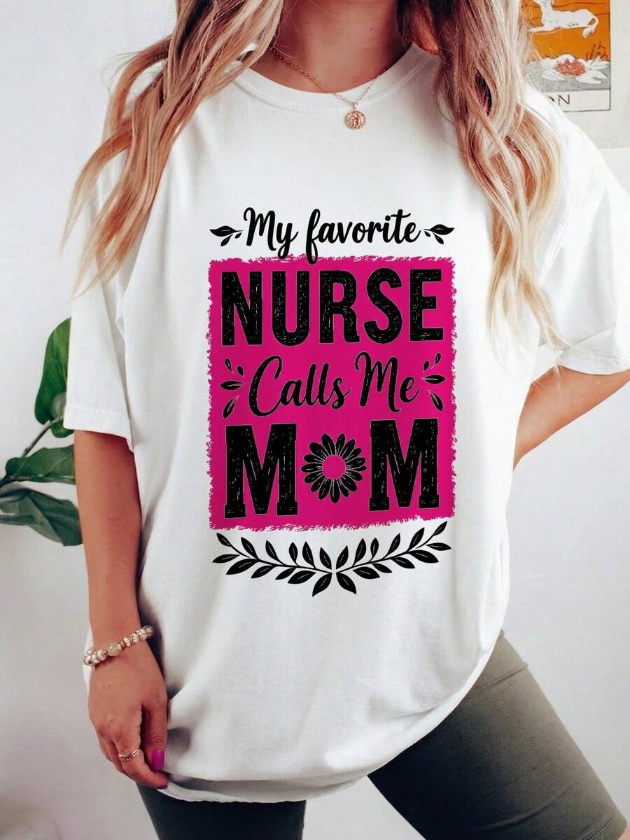 1 camiseta divertida para mujer "Doctora Mamá" - Lema "Mi doctor favorito me llama mamá" con diseño de estetoscopio rosa y huellas - Negra, 180g, 100% algodón - Blanco - Ver 1