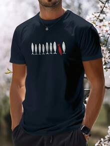 T24-T250346-L Cute Sardine Combed High-Quality Original Fun Short-Sleeve T-Shirt - 黑色 - 查看 12