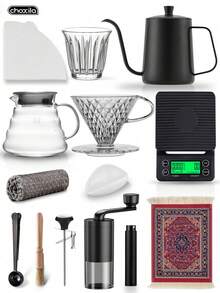 choxila #2 Set V02 Coffee Drip Set 4/6/8/10/12 Pieces 02 Pour Over Coffee Set Includes Pour Over Kettle, Filter Cup, Server, Electronic Scale, Coffee Grinder, 100 Filter Papers - V60Size02 - View 13