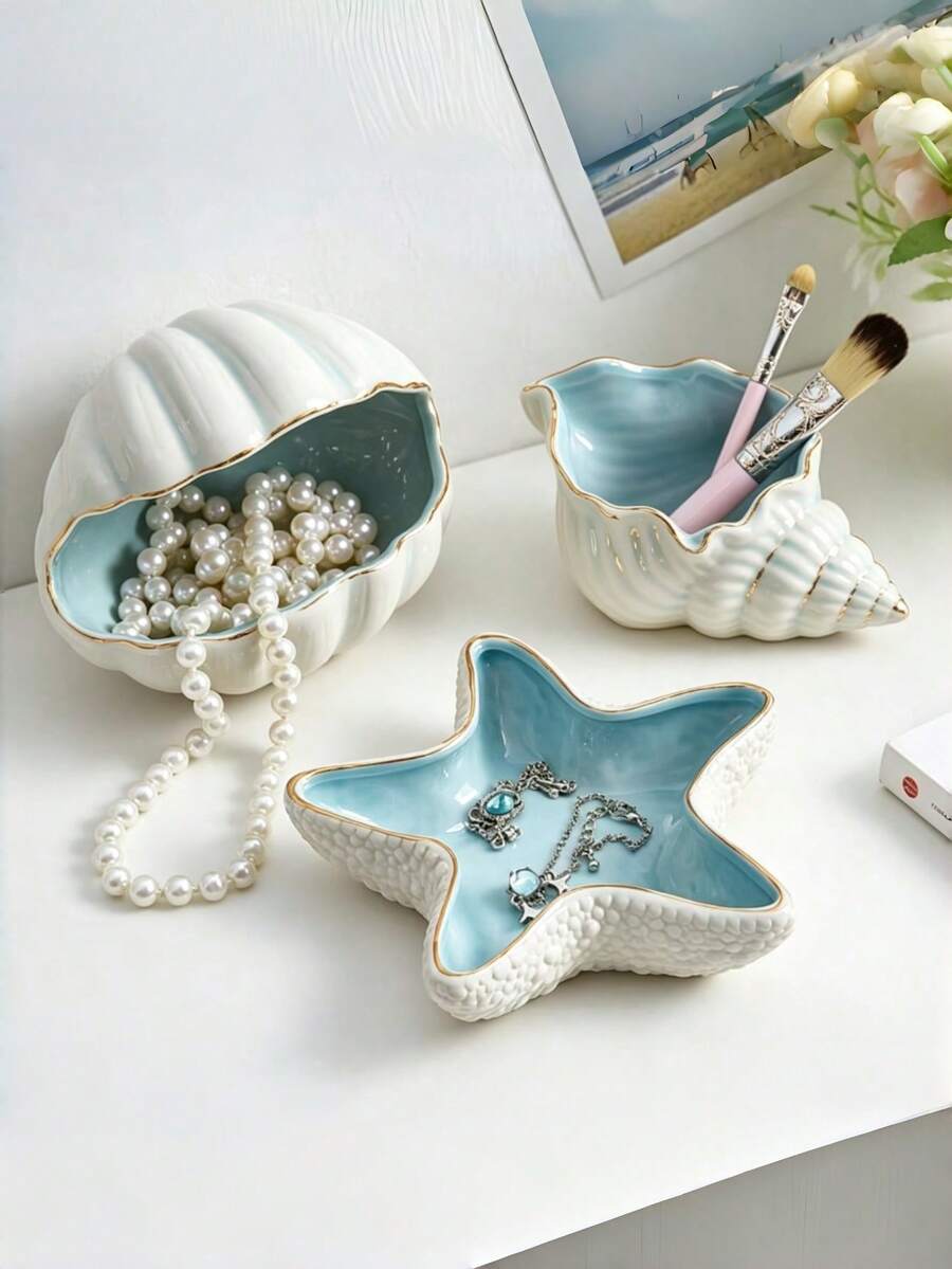 1pc Multifunctional Starfish Ceramic Desktop Ornament, Starfish Ashtray, Home Living Room Bedroom Desktop Decor. Please Note Material And Size - Multicolor - View 1