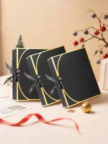 1/5/10PCS Black And Gold Lid Gift Boxes With Ribbon Tie Elegant Decorative Sturdy Cardboard Present Favor Storage Container Box Set For Wedding Birthday Valentine Day Anniversary Party Celebration Home Decor Craft - Black Gold - View 1