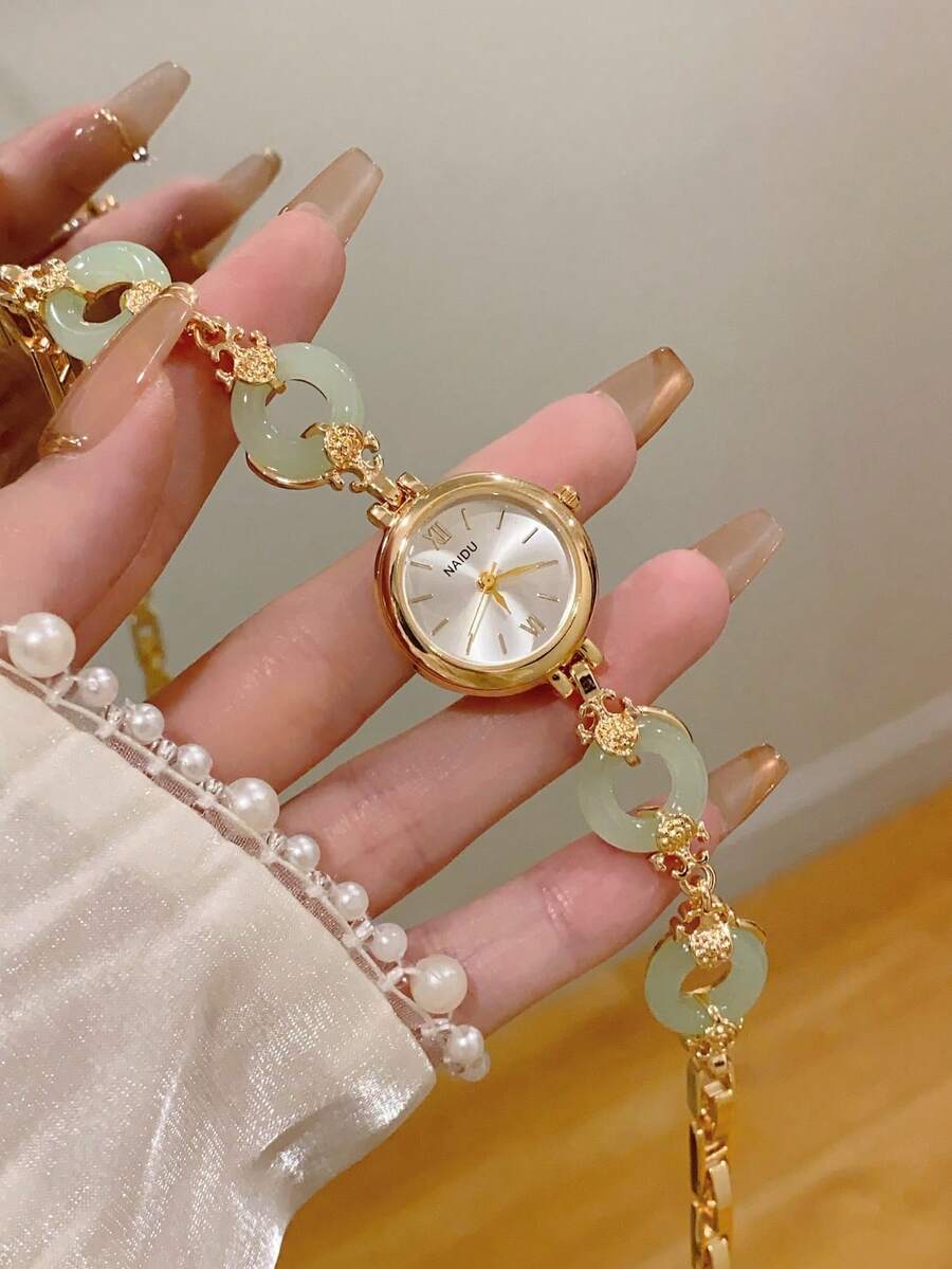 1件超亮女款手錶/方形/時尚、休閒、百搭、石英手錶,適合日常裝飾,粉色/金色/黑色 - 金色 - 查看 1