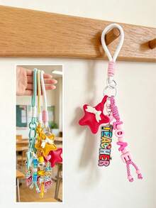 1pc Cute Braided Rope Teacher Keychain, Colorful TEACHER Acrylic Charm + Faux Leather Rabbit / Star / Heart Bag Pendant, Preppy Style Backpack Key Ring, Ideal Teacher's Day Appreciation Gift - 2828 - View 10