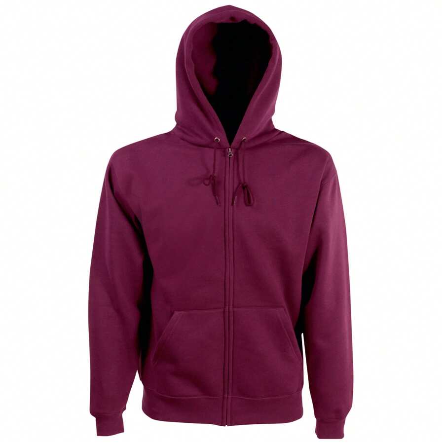 Fruit Of The Loom Mens Hooded Zip Sweatshirt Front Pouch Pockets 5szs - Burgundy - View 1