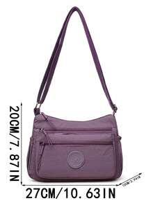 Casual Nylon Shoulder Bag, With Adjustable Shoulder Strap, Multi-Compartment Shoulder Bag, Solid Color, Zipper Closure, Polyester Lining, Very Suitable For Daily Use Lightweight Crossbody Bag - Purple - View 5