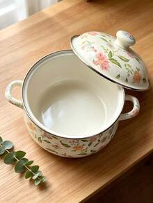 1pc Enamel Cooking Pot, Stew Pot, Soup Pot, Vintage Style Multicolor Enamel Cookware, Extra Large Capacity, Suitable For Stewing Soup, Spotted Pattern Body, Thick Double Handle Enamel Cooking Pot, Compatible With Gas Stove And Induction Cooktop, Home Kitchen Utensils, Heat Resistant And Easy To Clean, Suitable For All Seasons - View 2