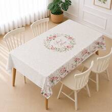 1pc Minimalist Daily French Romantic Floral Pattern Tablecloth, Waterproof And Stain-Resistant Dining Table Decor Cloth, Suitable For Kitchen, Dining Table, Coffee Table, TV Cabinet, Entryway, Party Holiday Decoration, Home Decor - Multicolor - View 1
