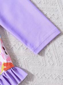 Girls' Long Sleeve Rash Guard Swimsuit, High Neck Design Provides Maximum Sun Protection, Cute Purple Ruffle Hem Adds Sweetness, Zipper Back Closure For Easy On/Off, Suitable For Beach, Pool And Other Occasions - Mauve Purple - View 4