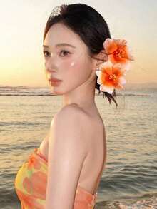 1/2件組 女款人造蓮花髮夾，甜美獨特時尚優雅精緻，適合日常配戴、派對、夏季海灘、度假 - 橘色 - 查看 2