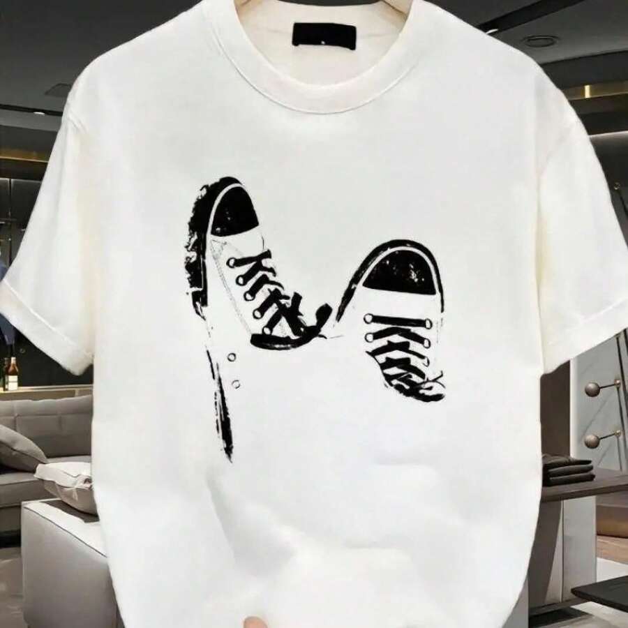 Camiseta de Verano de Manga Corta con Estampado Simple, Cuello Redondo, Transpirable, de Algodón Suave y Grueso, Estilo Urbano, Ajustada, Minimalista, con Diseño Gráfico - Blanco - Ver 1