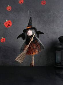 1pc/Set Halloween Witch With Broom And Gauze Dress Hanging Decoration, Horror Prank Ornament For Bar - View 7