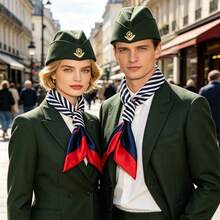 6, 2 Pieces European Air Hostess Pilot Matching Accessories Wheat Emblem Cap Contrast Red-Blue Striped Neck Bandana - Multicolor - View 7