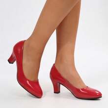 Geeyea Women's Low Heel Pumps, Round Toe Dress Shoes; Comfort Slip-On Work Heels; Office, Wedding, Church & Daily Wear - 紅色 - 查看 2