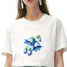 1/2/3PCS Durable Heat Transfer Iron-On Patch, Watercolor Bellflower Print, Blue-Purple Bell-Shaped Flowers With Emerald Green Stems, Petals Adorned With Crystal Clear Water Droplets, Fresh Realistic Floral Pattern, Suitable For Women's T-Shirts, Dresses, Canvas Bags, Throw Pillows DIY Apparel Printing, Vinyl Iron-On Sticker. - Multicolor - View 6