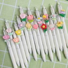 Cute 3D Flower Decor Retractable Gel Pen, Ins Fresh Style ST Point Smooth Writing Neutral Pen, Portable School Homework Stationery Ballpoint Pen - Multicolor - View 3