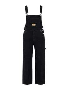Black Washed Denim Overalls For Men, Adjustable Strap Wide Leg Workwear Bib Jumpsuit - Black - View 7