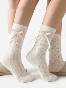 1/2 pares de calcetines de tobillo de unicolor para mujer, con volantes románticos de encaje y patrón de corazón, diseño de malla hueca, adecuados para la escuela, fiestas y uso diario - Multicolor - Ver 2