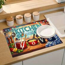 1 pieza Alfombrilla de secado de platos, Alfombrilla para cafetera, Alfombrilla de drenaje con tema LOVE impreso con elementos de olla y verduras, Duradera y altamente absorbente, Adecuada para mesa de comedor, cafetería y talla grande, Alfombrilla de drenaje multiusos, Regalo para el hogar, Decoración de mesa - XYLSD-538 - Ver 7