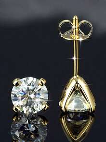 1pc 0.1ct Moissanite Stud Earrings 18K Gold Plated 925 Sterling Silver Flat Back Earrings Unisex D Color VVS1 Clarity - Gold - View 4