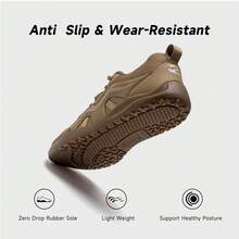 HOBIBEAR Zapatos casuales descalzos para parejas, zapatos de malla con puntera ancha y caída cero, zapatos deportivos transpirables para el uso diario, zapatos de hombre con cordones en color marrón caqui retro y transpirables - Marrón - Ver 10