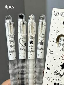 1/4pcs Star Dream Landscape Pen, Star Bow Black Retractable Pen, Student Exam Quick-Dry Practice Pen Black 0.5mm Neutral Ink Pen, Back To School - Star Landscape Pen - View 9