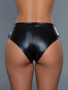Beston Women's Sexy Low Waist Faux Leather Front Zip Cheeky Short Shorts With Faux Pockets - 黑色 - 查看 2