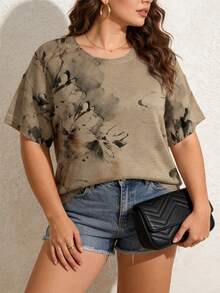 ASHKATIA Women's Plus Size Knit Top, Cool And Lightweight Fabric, Ink Wash Style Vintage Floral, Bohemian Style, Semi-Transparent, Suitable For Spring, Summer And Autumn, Non-Positioned Print, Casual Daily Tea Party - Multicolor - View 2