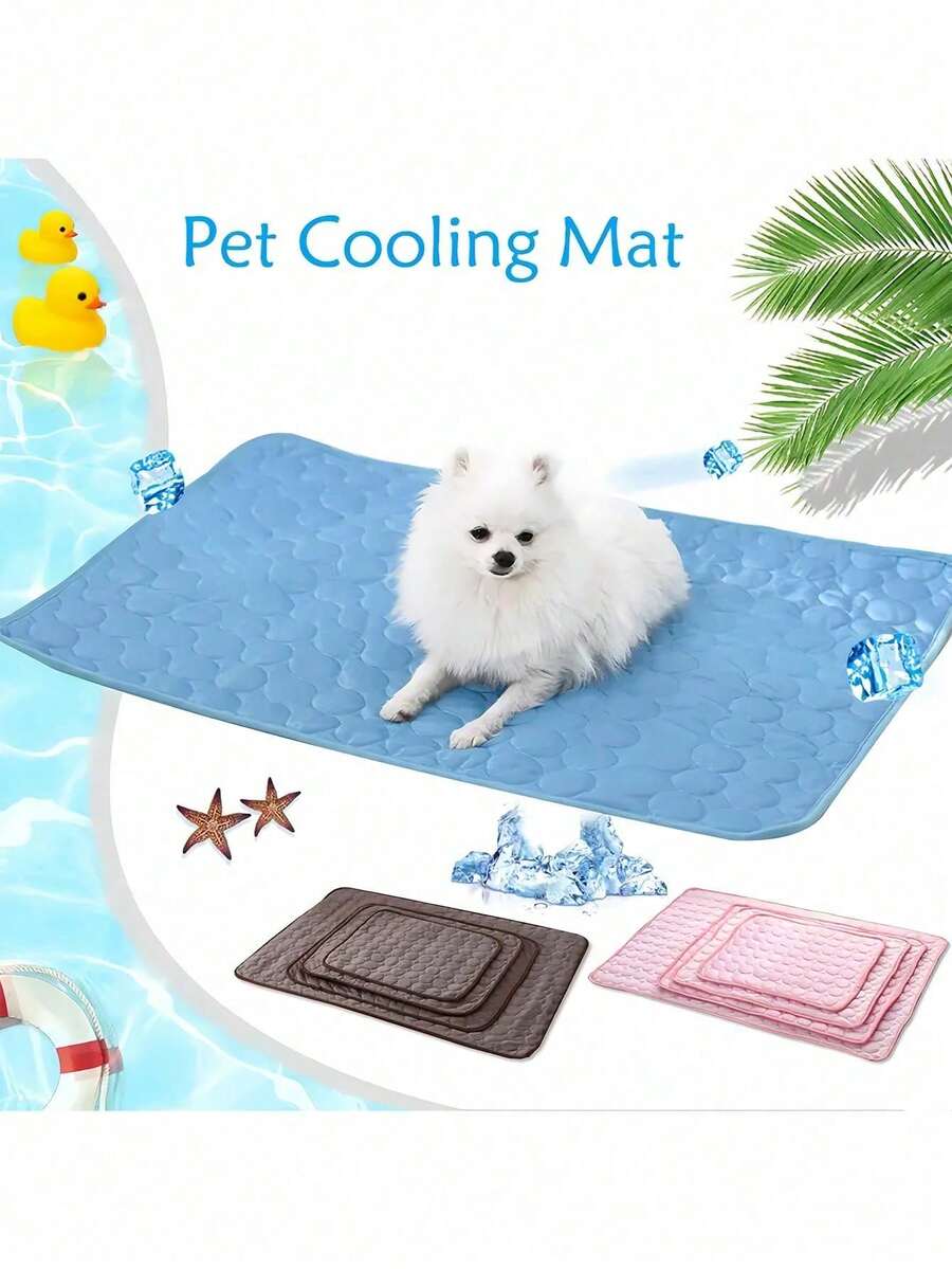 貓狗夏季透氣冰絲睡眠墊，適用於大型、中型和小型貓狗，頂層採用冰絲涼感面料，持久涼爽，適合小型寵物 - 藍色 - 查看 1