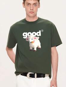 1pc Tallas completas Camiseta de algodón para hombre con estampado gráfico moderno, cuello redondo, manga corta, transpirable y cómoda, prenda casual ideal para uso diario - Blanco - Ver 6